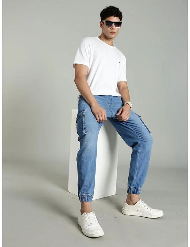 inkd Men's Regular Fit Joggers - Mid -Rise | Cotton Blend | Stretchable Fabric| Elasticated Waistband | Jeans for Men